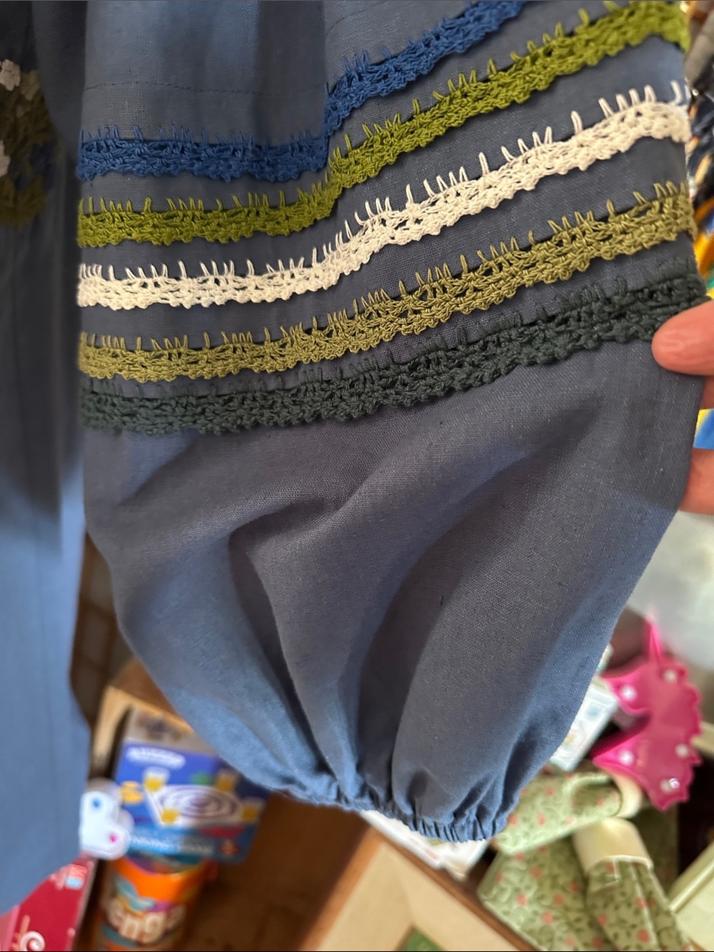 Mi Golondrina Blue Hand Embroidered Peasant Dress w/ Floral Detail Size M • NWT - Picture 5 of 7